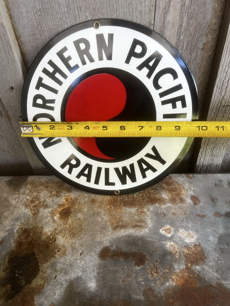 Vintage Northern Pacific Railway Sign 10" Round Railroad Collectible Advertising