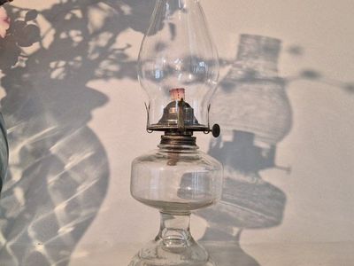 Vintage Clear Glass Kerosene Oil Lamp with Chimney, Rustic Home Decor, 19th Century Style