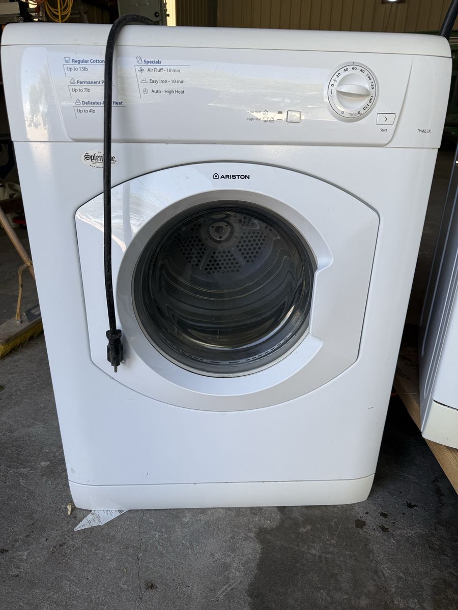 Ariston TVM63X dryer and Ariston ARWXF129W washer stackable combo