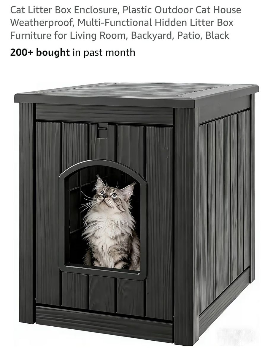 New WTFGO Plastic Cat Litter Box Enclosure, Weatherproof Multi-functional Hidden Litter Box Furniture
