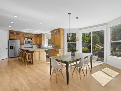 Kitchen cabinets, island, granite countertops, appliances
