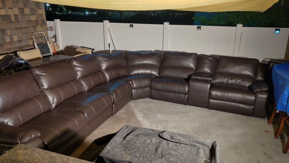 Brown Leather/Vinyl Power Reclining Sectional