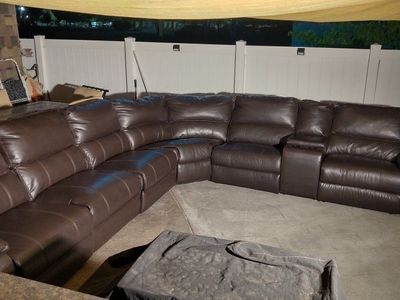 Brown Leather/Vinyl Power Reclining Sectional