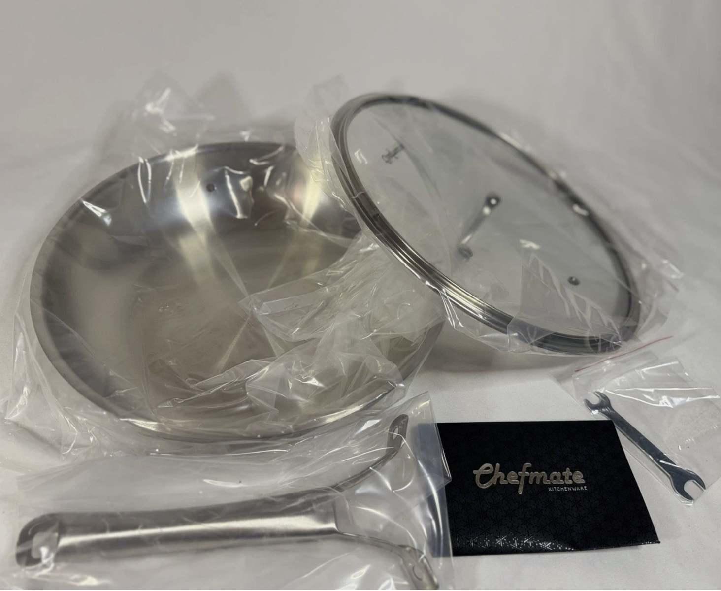 NEW Chefmate 12 inch Tri-Ply Stainless Steel Frying Pan with LID, Dishwasher and Oven Safe, Works on Induction, Ceramic and Gas