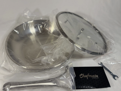 NEW Chefmate 12 inch Tri-Ply Stainless Steel Frying Pan with LID, Dishwasher and Oven Safe, Works on Induction, Ceramic and Gas