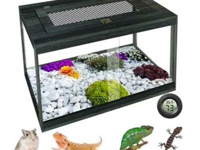 Reptile Terrarium Tank 28 Gallon, Black Gray, 24" x 16" x 16"