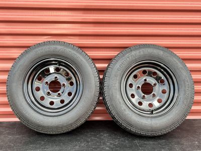 New Set of 2 Free Country ST 175/80D 13 Mounted on New Black Mod Wheels 5 on 4.5