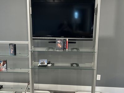 Modern Aluminum & Glass TV Media Stand Entertainment Center with Shelving