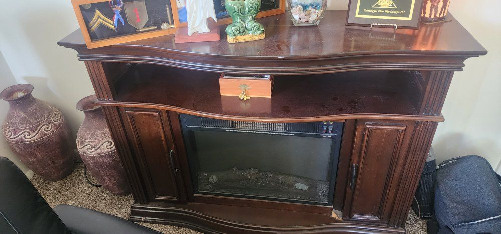 Living Room Furniture Set - Brown Reclining Loveseat and TV Stand