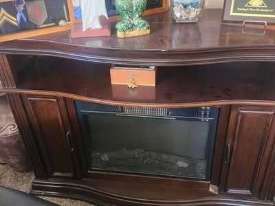 Living Room Furniture Set - Brown Reclining Loveseat and TV Stand