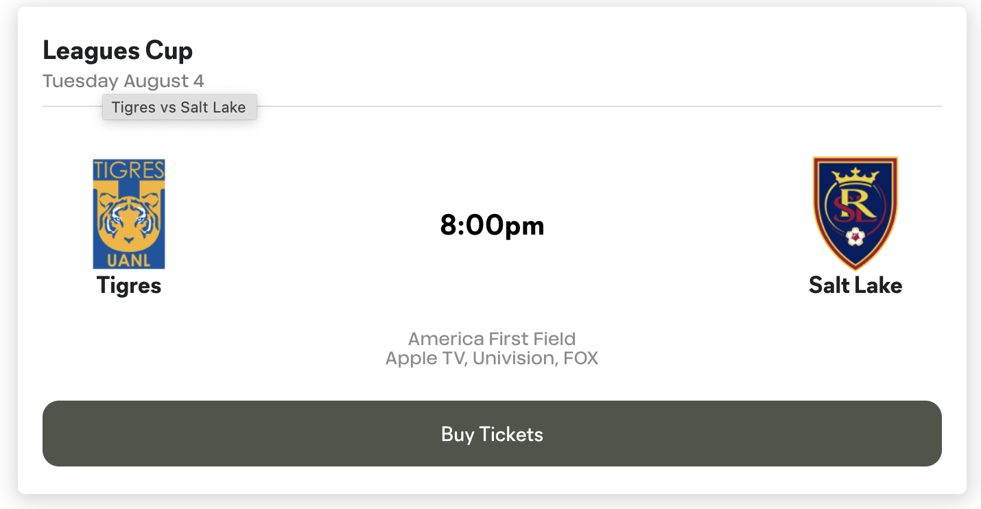 RSL vs Tigres - Tonight (Two Tickets)
