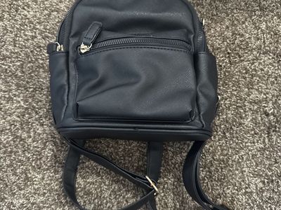 Black Faux Leather Mini Backpack with Gold Hardware - Stylish & Compact