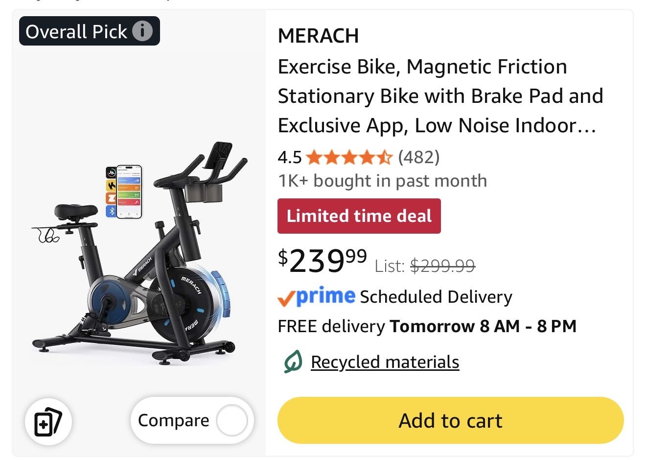 MERACH Magnetic Friction Stationary Exercise Bike - Indoor Cycling with Brake Pad & App, Low Noise brand new
