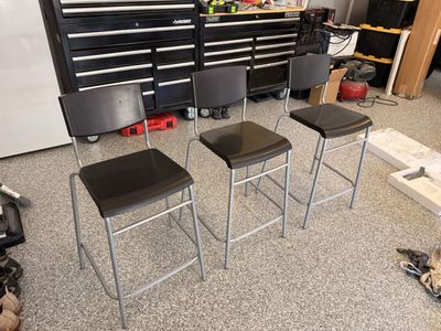Set of 3 Stackable Black Bar Stools with Silver Frames