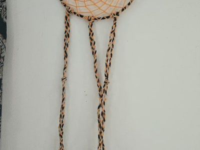 Handmade Orange & Black Dream Catcher with Feather Accents - Wall Decor