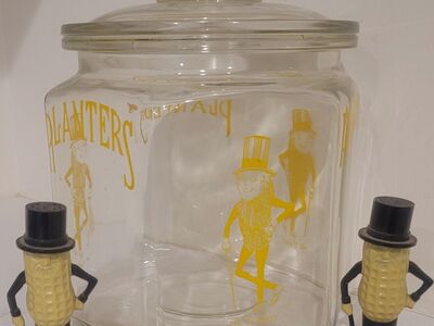 Vintage Planters Mr. Peanut Glass Jar with salt and pepper shakers set