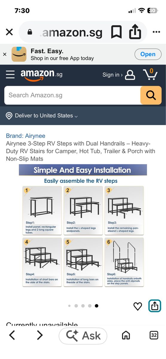 Trailer steps with hand rail