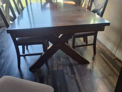 Wood Dining Table with 6 Chairs - Extendable, X-Back Design, Upholstered Seats 200 obo