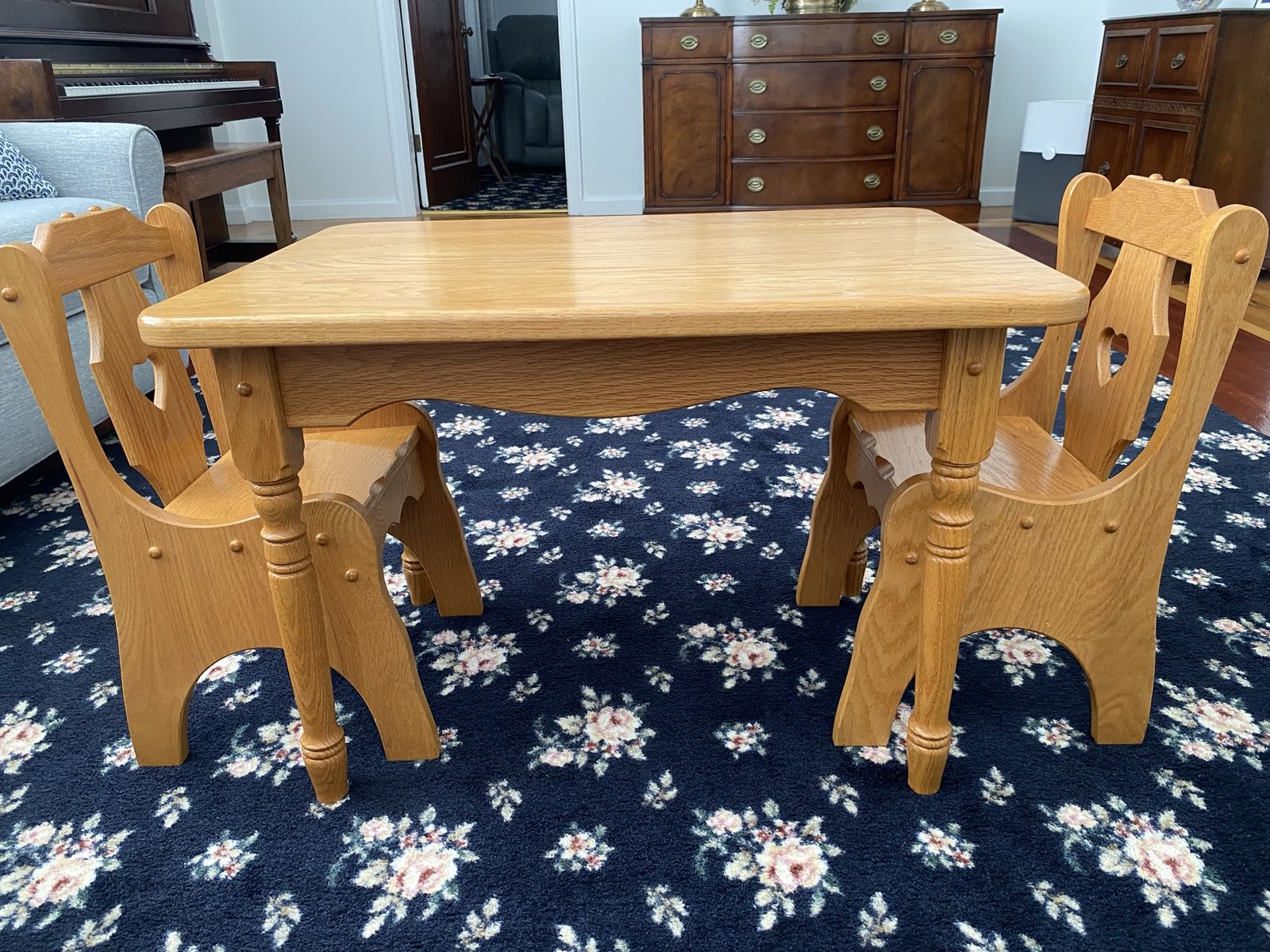 Wooden Children's Table and Chairs Set with Heart Cutouts