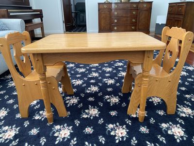 Wooden Children's Table and Chairs Set with Heart Cutouts