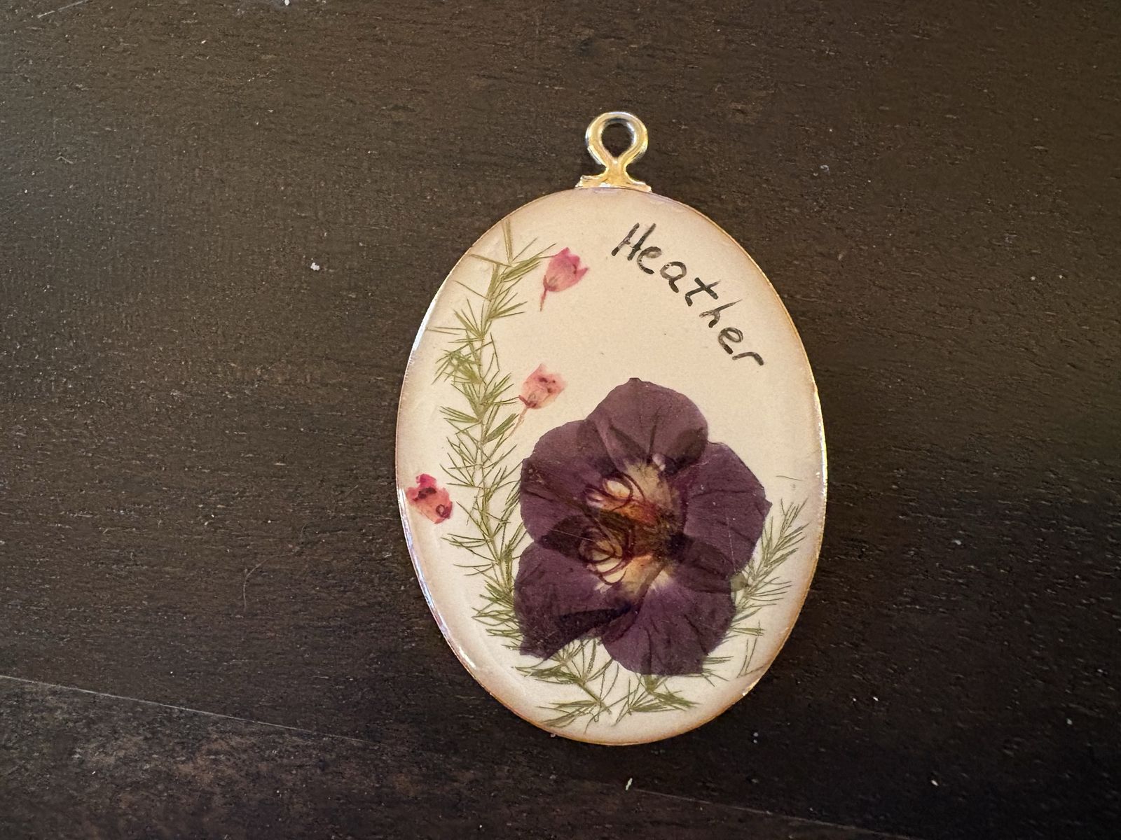 Pressed Flower Pendant W/ The Name Heather