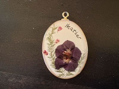Pressed Flower Pendant W/ The Name Heather