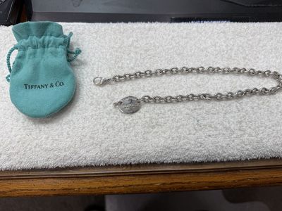 Genuine TIFFANY & Co. Oval Tag Chain Link .925 Sterling Silver Choker Necklace 15" ~ Near Mint/Unused Condition ~