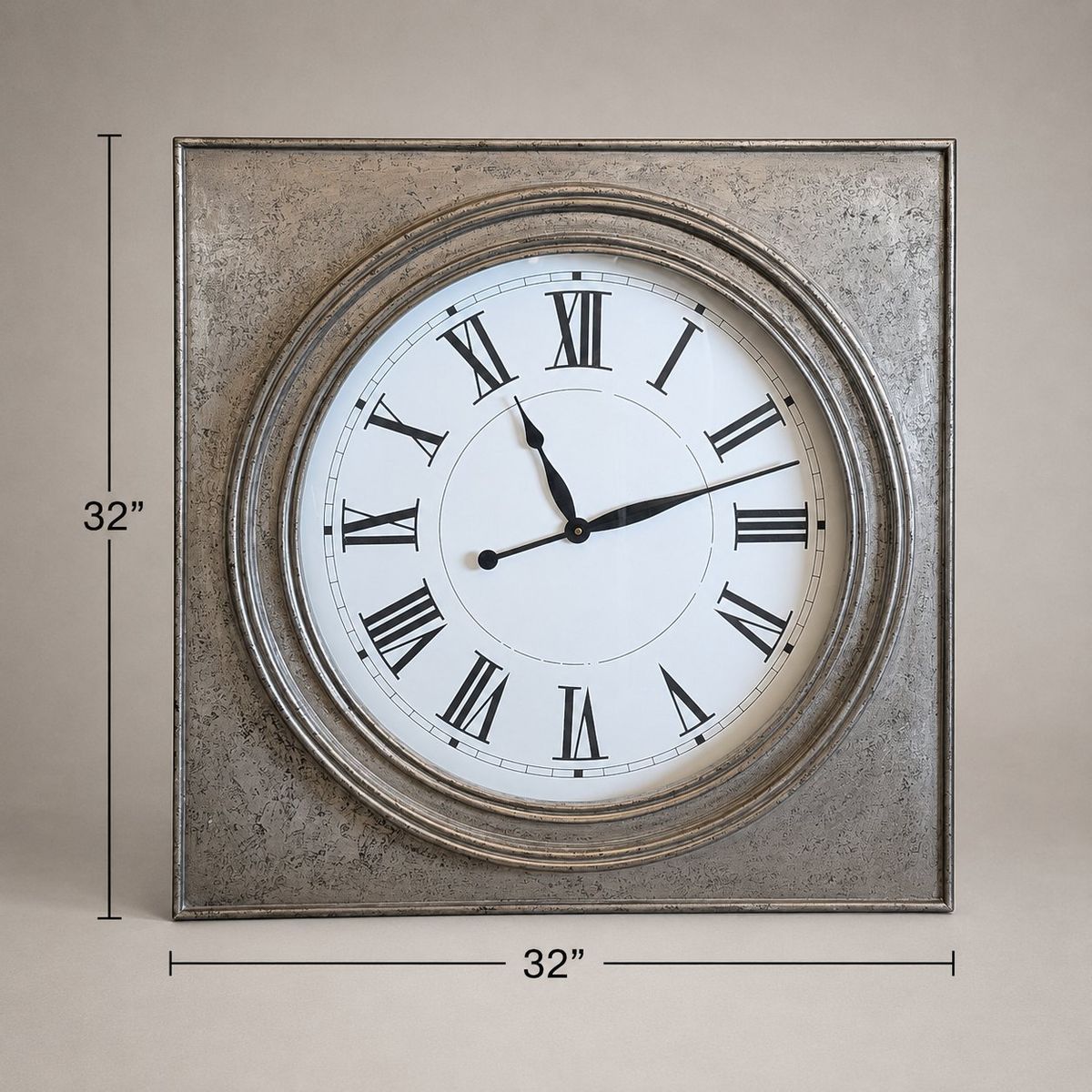 32" Large Wall Clock Distressed Silver, Farmhouse, Rustic, Vintage & Modern Decor
