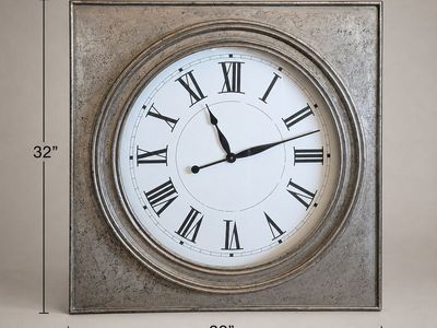 32" Large Wall Clock Distressed Silver, Farmhouse, Rustic, Vintage & Modern Decor