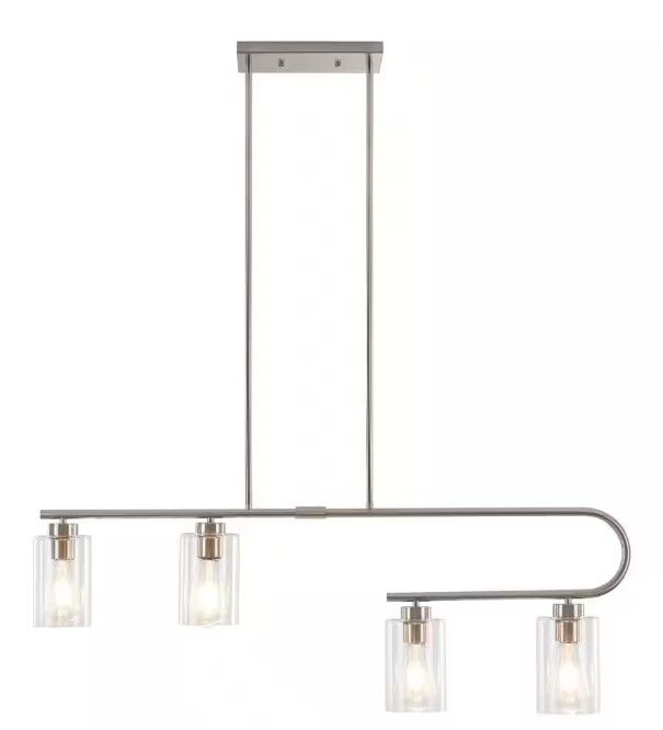 4-Light Nickel Linear Chandelier for Dining Room No Bulbs Included Brush Nickel