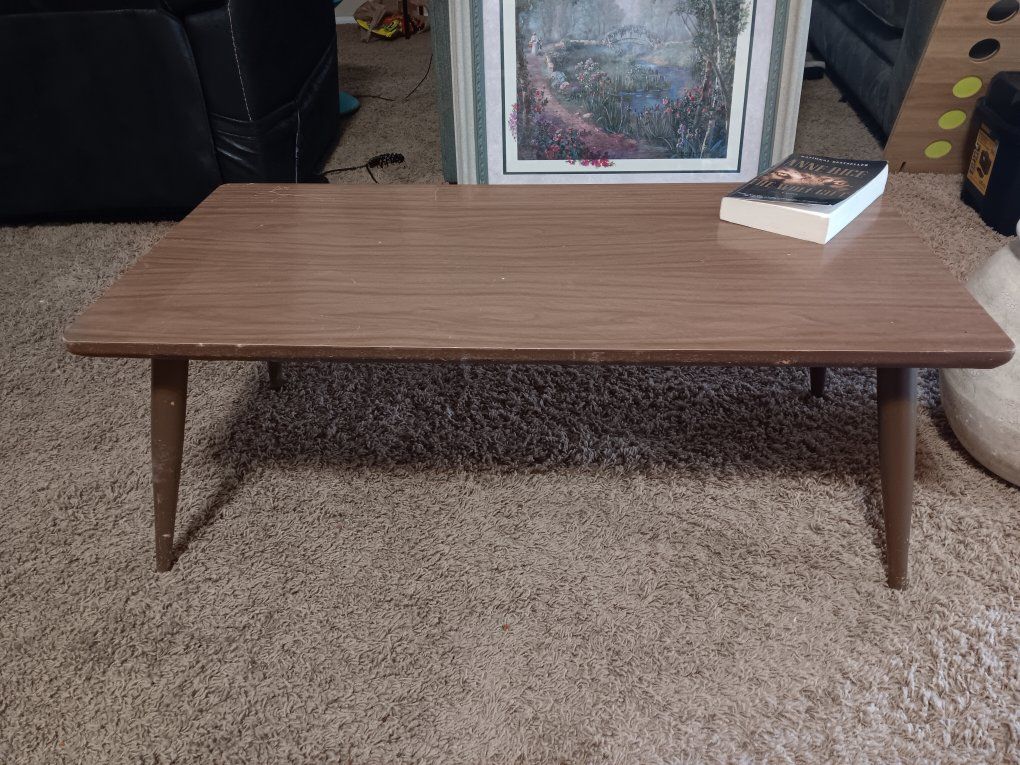 Mid-Century Modern Style Brown Wooden Coffee Table with Tapered Legs