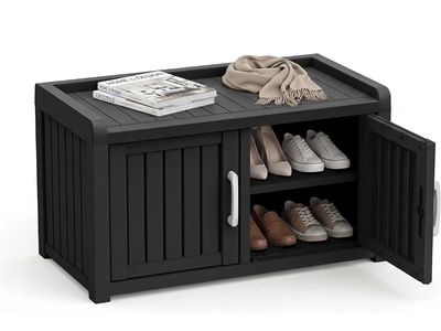 Versatile Black Outdoor Storage Cabinet / Shoe Rack - Durable & Weather-Resistant