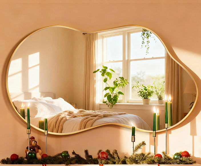 TEWLOSS Irregular Wall Mirror 46"x26" Cloud Shaped Mirrors for Bathroom, Gold Aluminum Alloy Frame