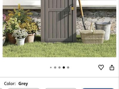 Bifanuo Grey Outdoor Vertical Storage Shed Resin Weatherproof Cabinet w/ Shelves, Hooks, Lock Ring