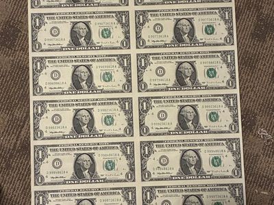 Uncut sheet of US one dollar bills