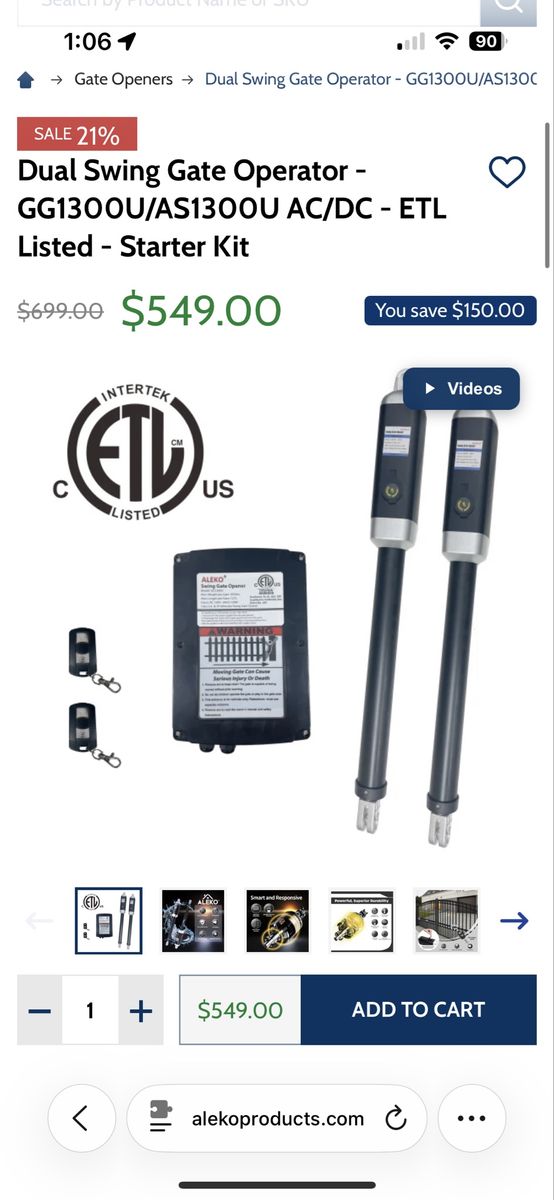 Aleko dual actuator swing gate opener