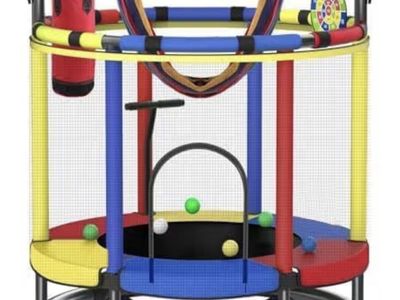 Kids Multi-Function Indoor Outdoor Trampoline with Swing and Gymnastics Rings