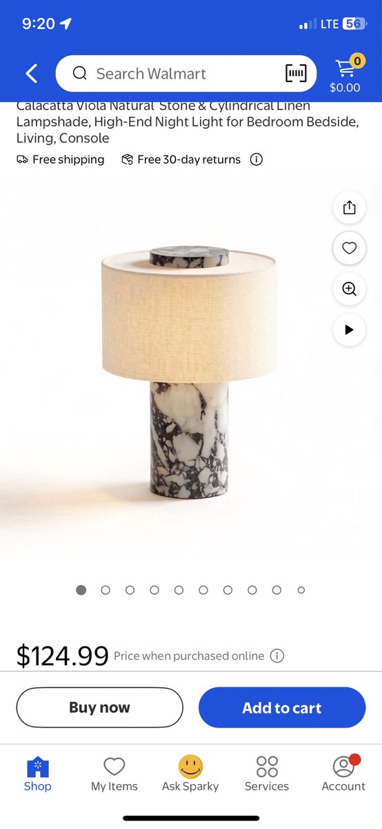 Calacatta Viola Natural Stone & Cylindrical Linen Lampshade Night Light