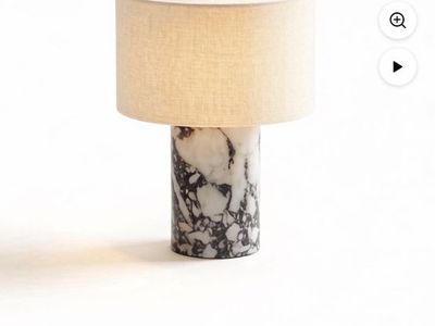 Calacatta Viola Natural Stone & Cylindrical Linen Lampshade Night Light