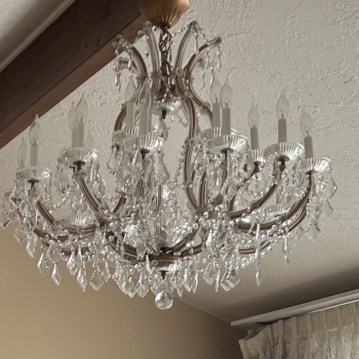 Crystal and brass chandelier
