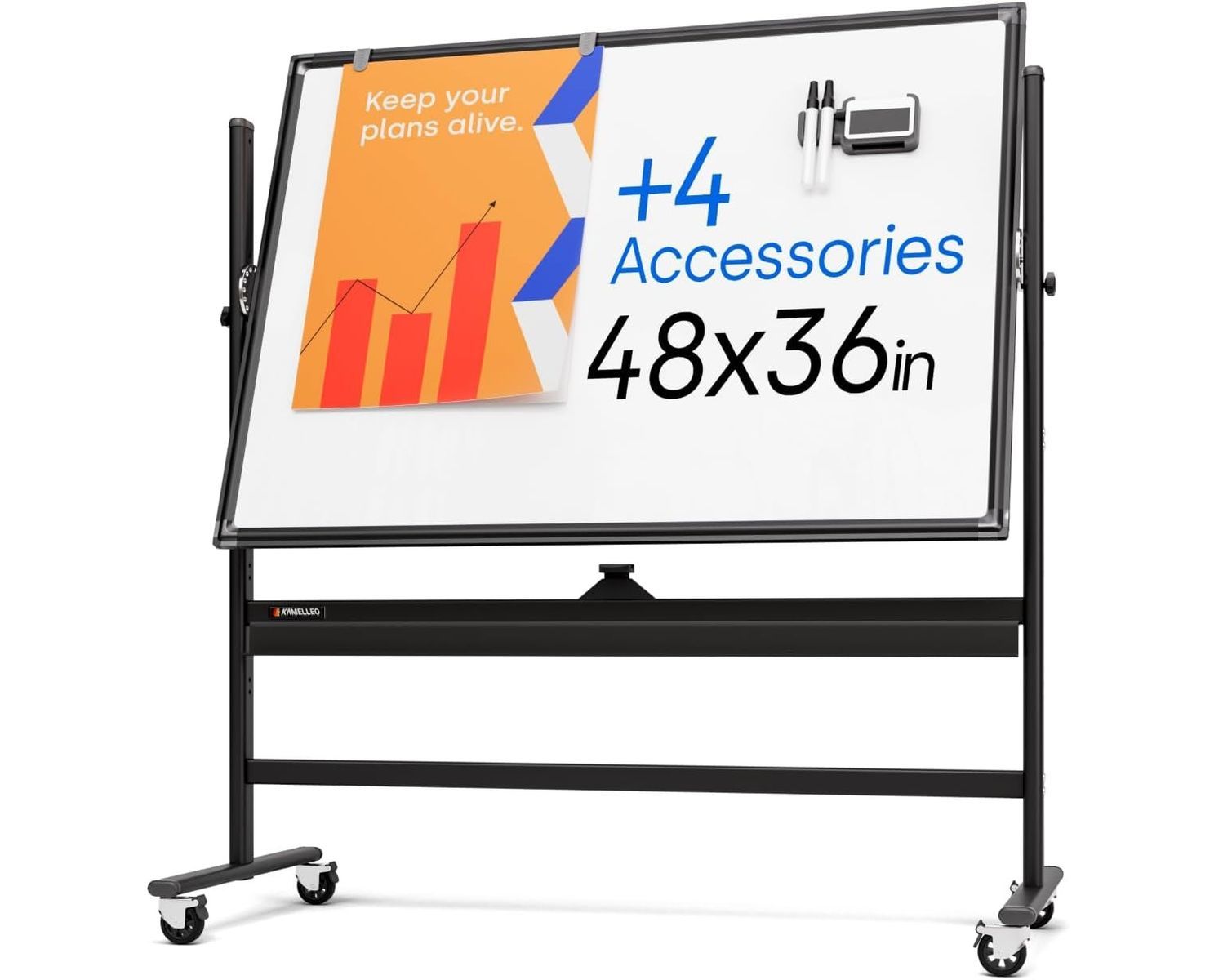 Rolling Dry Erase Board 48 x 36 Portable Magnetic Whiteboard with Stand - Double Sided Easel Style with Wheels - Mobile