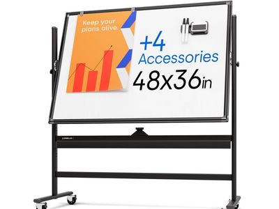 Rolling Dry Erase Board 48 x 36 Portable Magnetic Whiteboard with Stand - Double Sided Easel Style with Wheels - Mobile