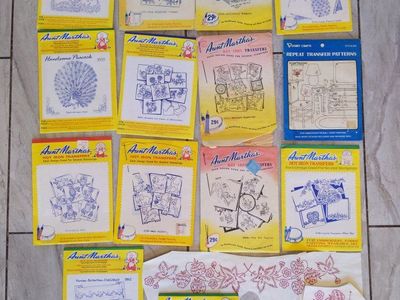 Vintage 14+ lot of Aunt Martha's Vintage Hot Iron Embroidery Transfer Patterns - Assorted Designs