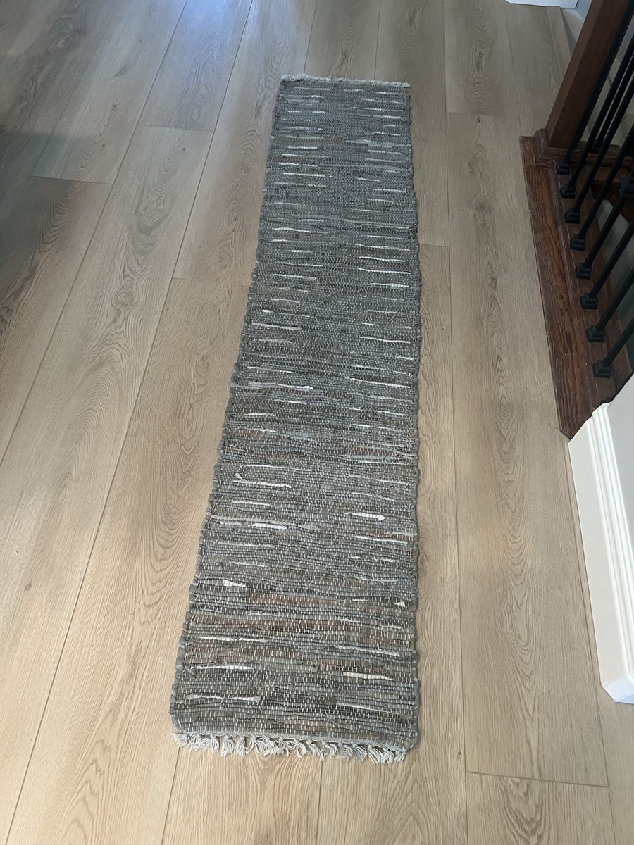 Gray Woven Accent Rug or Table Runner, Fringed Edges
