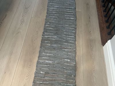 Gray Woven Accent Rug or Table Runner, Fringed Edges