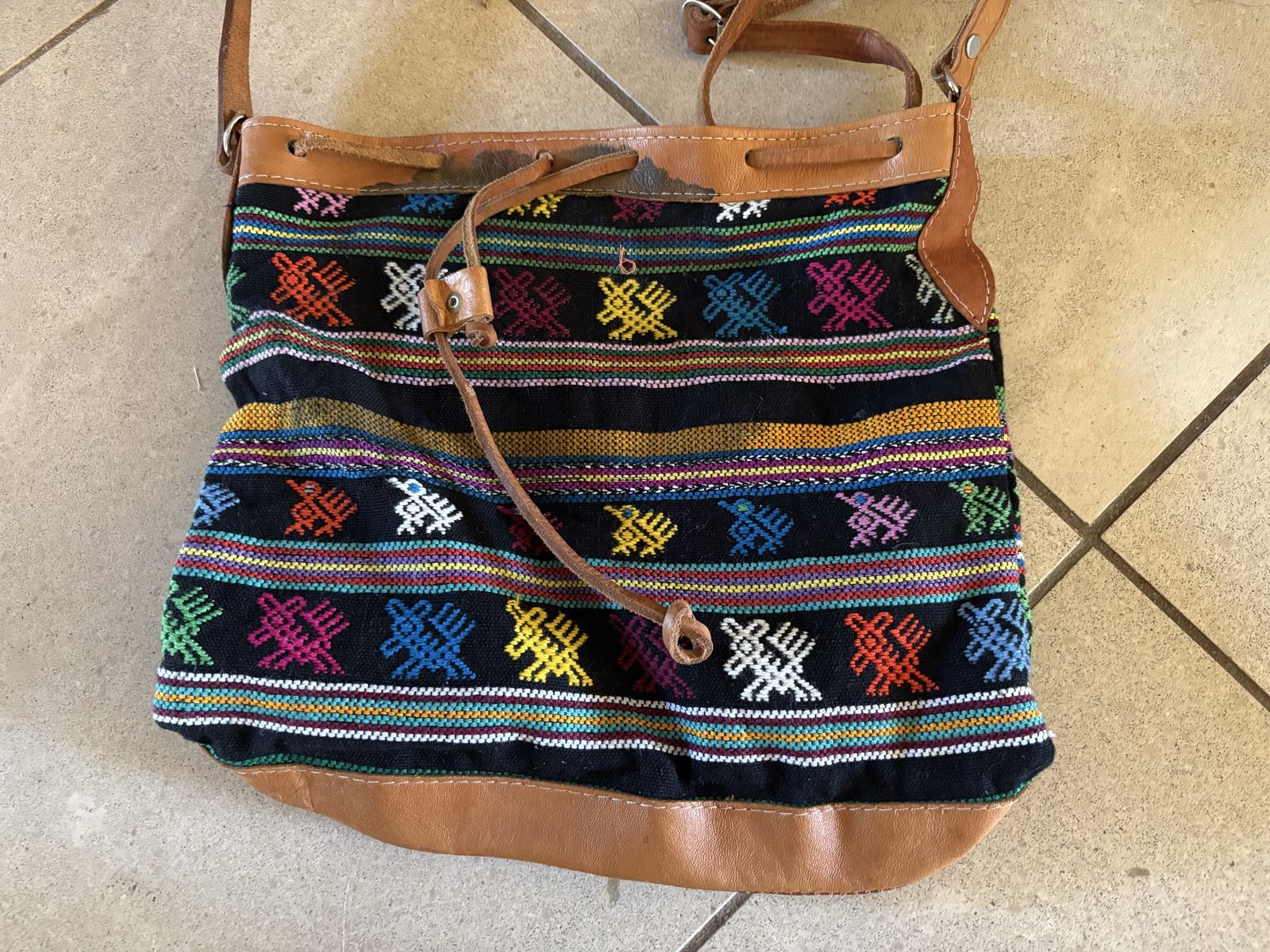 Vintage Woven Purse w/ Long Adjustable Leather Strap
