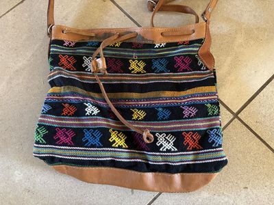 Vintage Woven Purse w/ Long Adjustable Leather Strap