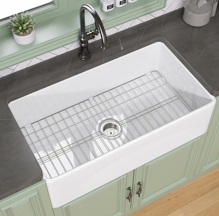 TUKTUK White Farmhouse Sink 33X20 Fireclay Farm Sink for Kitchen Apron Undermount Kitchen Sink Single Bowl Big Capacity Deep Dro