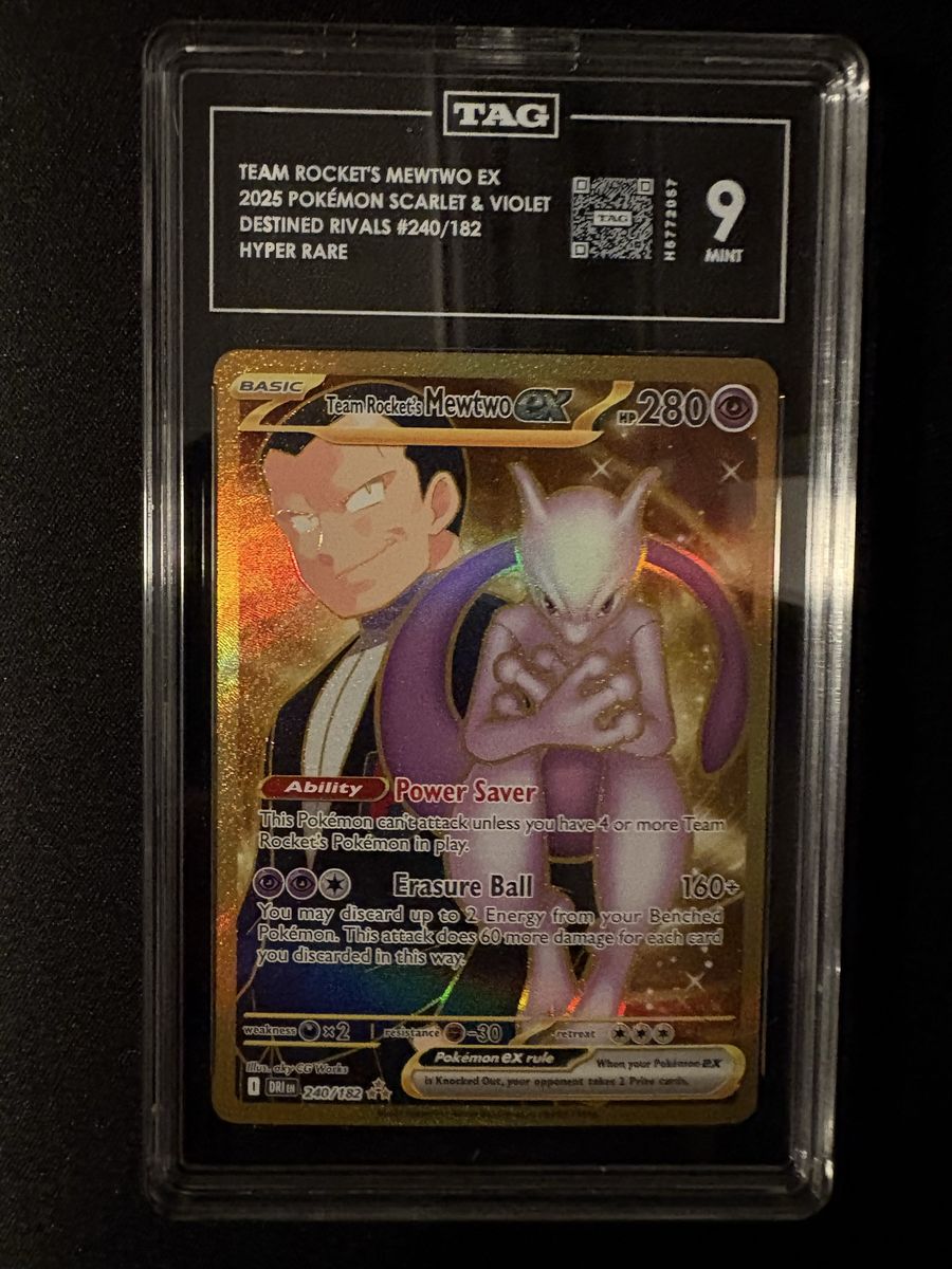 TAG 9 Mint 2025 Pokemon Scarlet & Violet Team Rocket's Mewtwo EX Destined Rivals #240/182 Hyper Rare