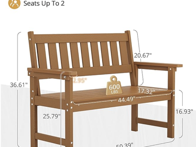 Outdoor Bench, Garden Bench, Weatherproof, All-Weather (Brown/Light Brown), 2 total